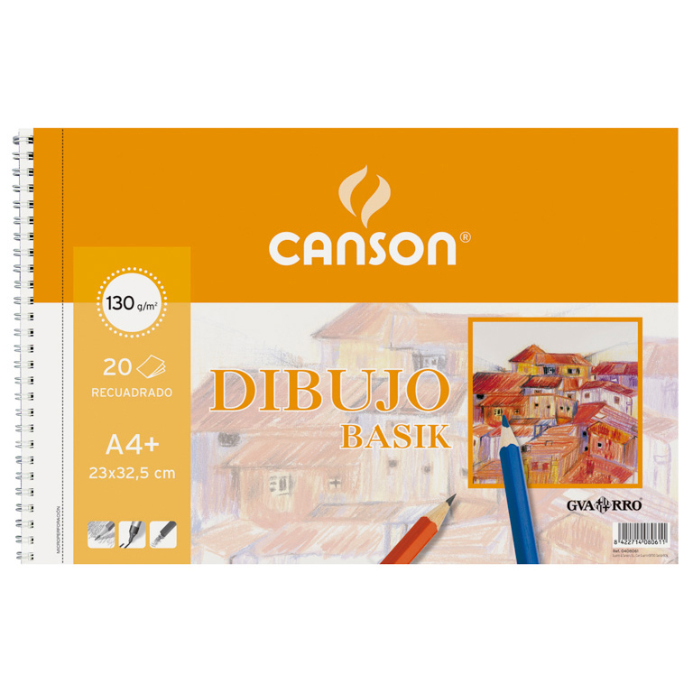 BLOC DE DIBUJO CANSON BASIK A4+ ESPIRAL 20 HOJAS 130 GRAMOS LISO