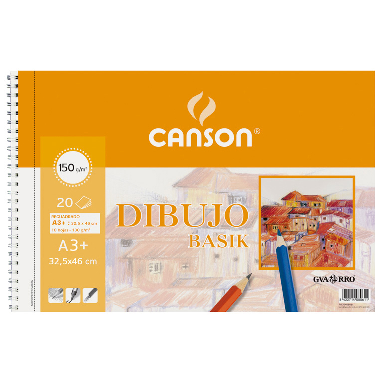 BLOC DE DIBUJO CANSON BASIK A3+ 325X460 MM ESPIRAL 20 HOJAS 150 GRAMOS LISO
